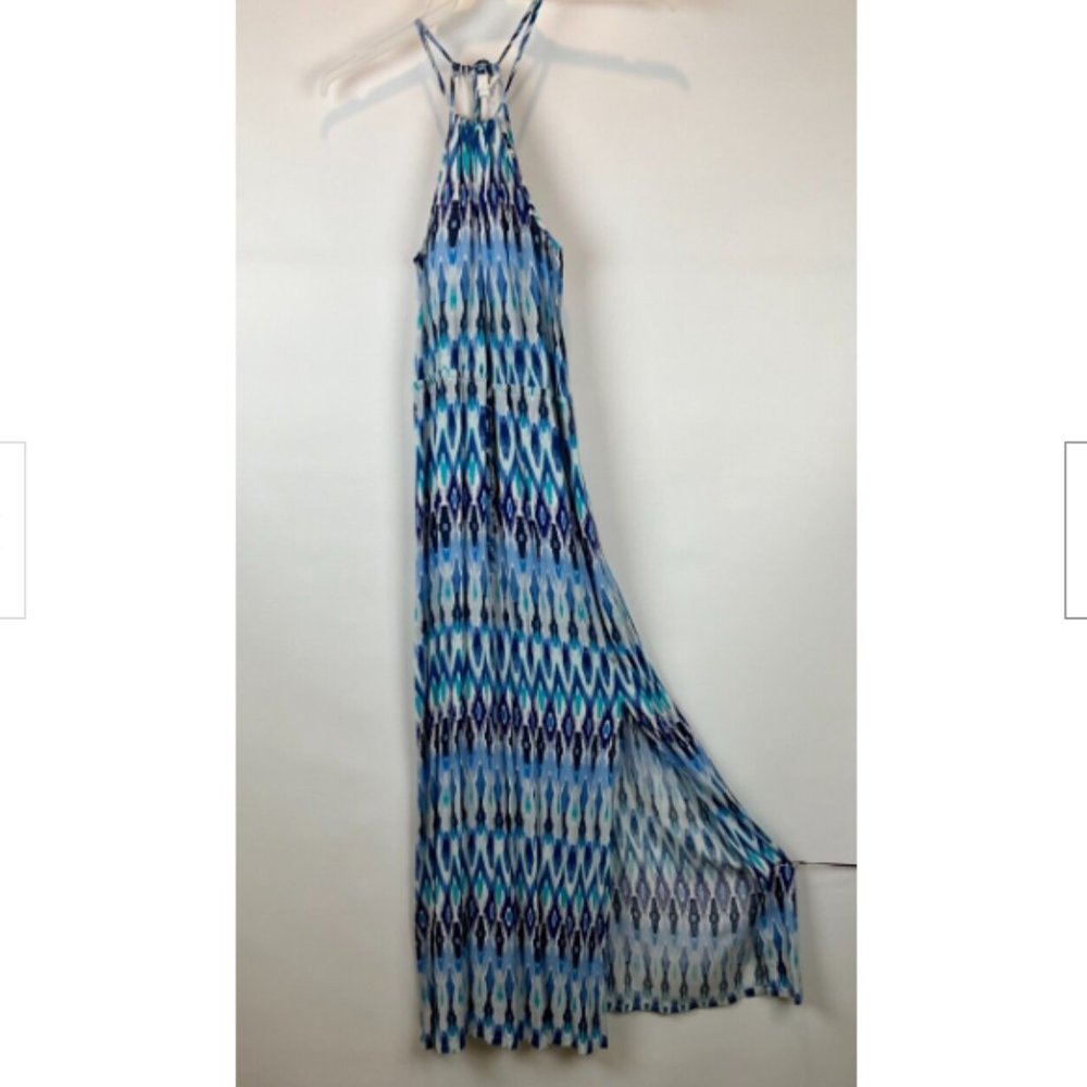 Athleta Blue White Sleeveless Halter Maxi Long Summer Dress Size XS ( ta…